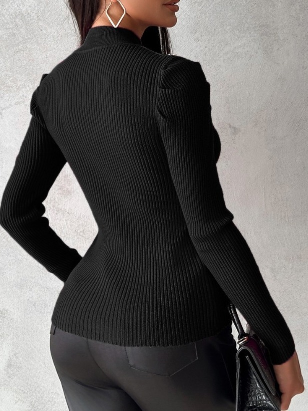 2023 Comercio exterior europeo y americano Ropa interior de mujer Otoño e Invierno medio cuello alto camisa de fondo con cuentas suéter delgado superior image 3