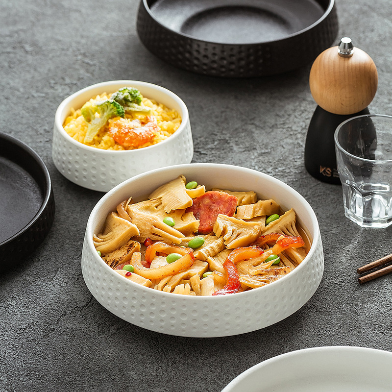 Tableware 2025 New Style, Particularly Beautiful, Microwaveable, Exquisite Underglaze Color Ceramic Polka Dot Soup Plate and Rice Bowl for Home Use