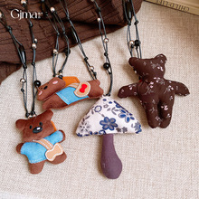 卡通可爱布艺小熊吊坠项链轻奢高级感毛衣链时尚个性复古项饰批发