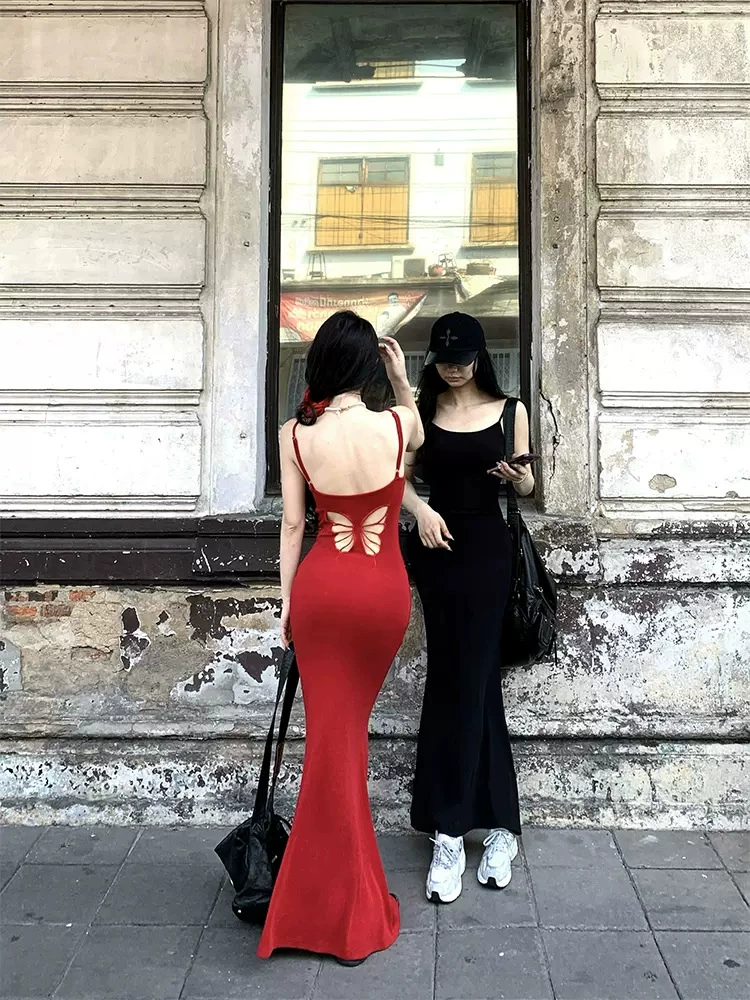 Красавица бога средней и длинной талии бабочка пряная девушка без спинки платье