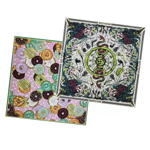 In-stock pure cotton donut party print headscarf, casual cycling face towel, multifunctional versatile square scarf