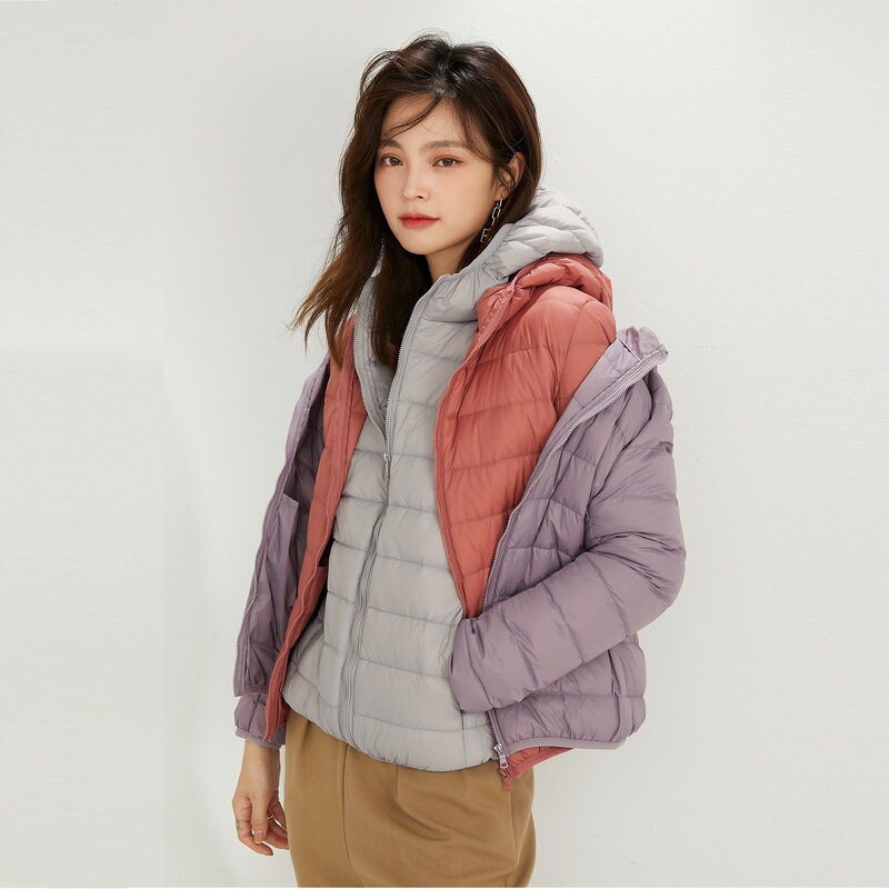 Down Jacket Women's Lightweight Short Hooded Autumn and Winter New 90 White Duck down Warm Women's Ultra-Light Portable Jacket Trendy