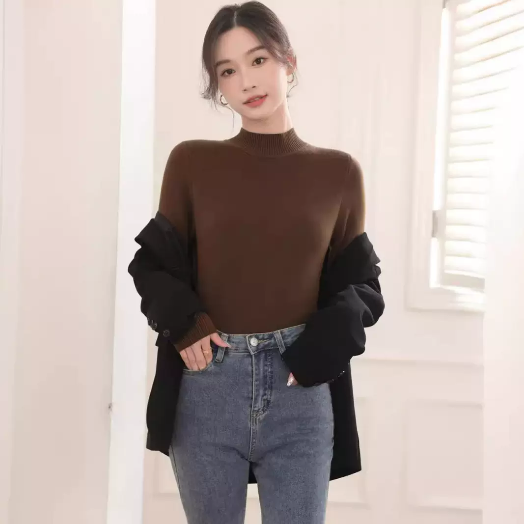半高领毛衣女加绒加厚一体绒秋冬内搭大码宽松保暖上衣打底针织衫