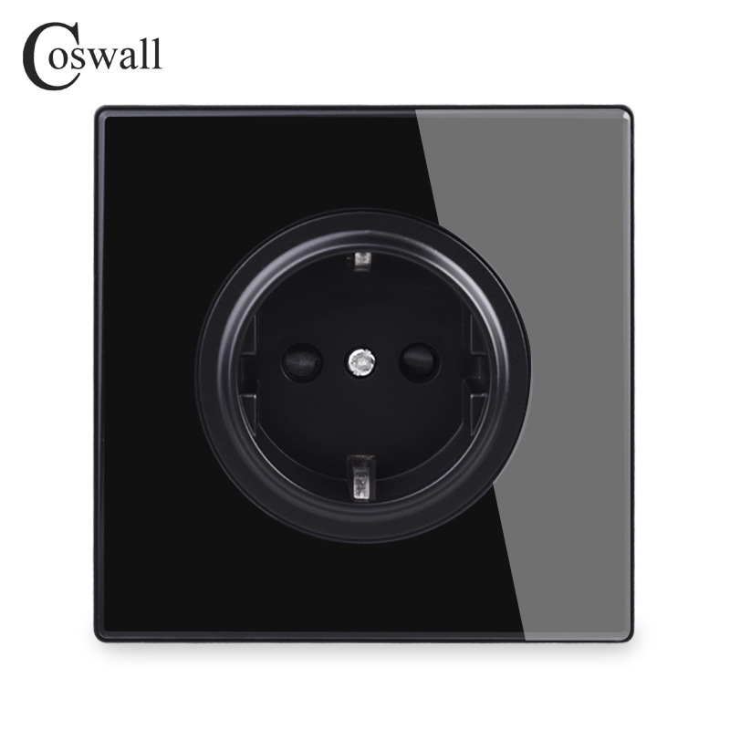 外贸86型玻璃黑 欧盟德式德标插座 墙壁插座暗装欧规欧式插座