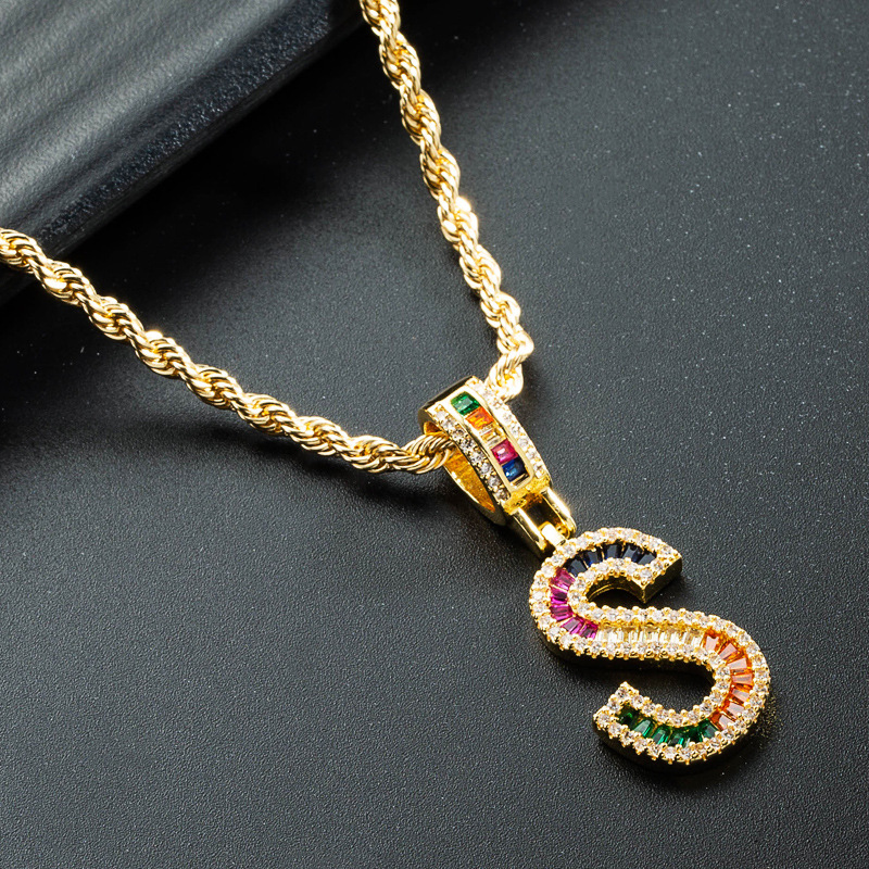 Wholesale Color Zircon Letter Pendant Copper Gold-plated Necklace Nihaojewelry display picture 9