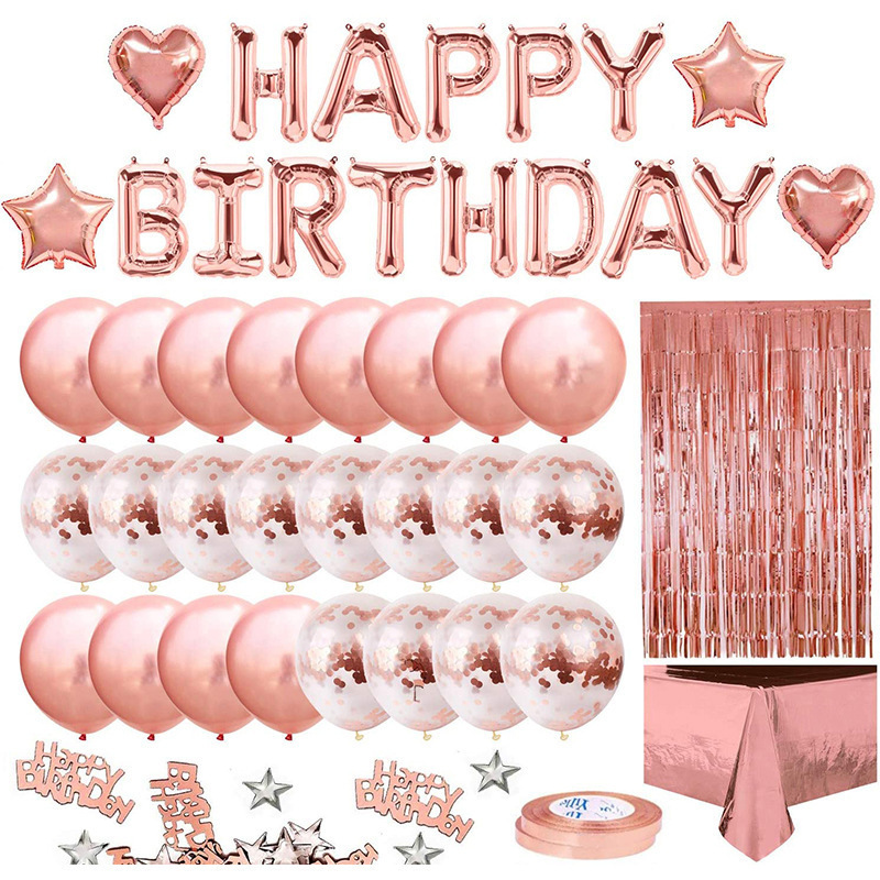 クロスボーダーローズゴールドバルーンセット誕生日パーティー装飾用品HAPPY BIRTHDAYパーティーレイアウト|undefined