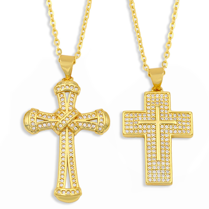 new micro-inlaid zircon hip hop cross necklace
