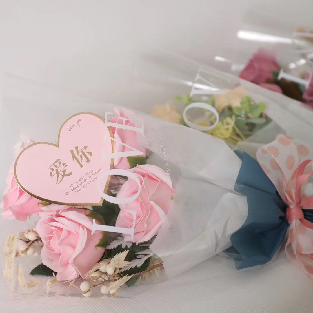 Papel de embalaje de comercio exterior, múltiples bolsas de flores, múltiples tulipanes, ramo de rosas transparentes, material de bolsa de flores en inglés