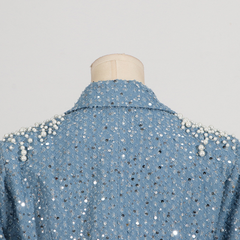 Women's Clothing Elegant Women's Dress With Pearl Embellishments & High Waist Design - Fashionable Long Sleeve A-Line Mini Dress For Summer​_voghion.com