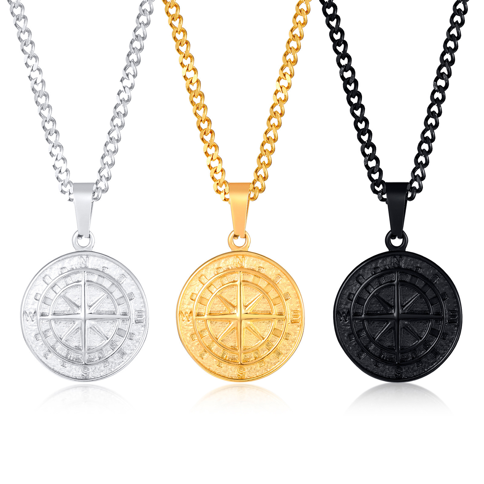 Stainless Steel Compass Pendant Gold Coi...