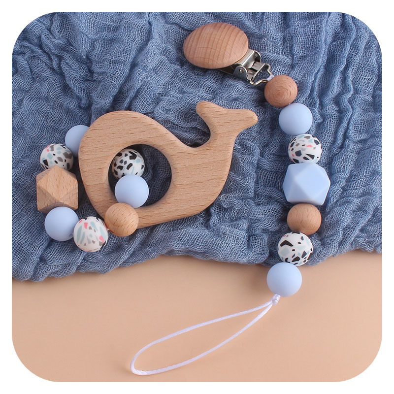 Bebé DIY creativo haya chupete clip pezón Cadena de leopardo perlas silicona Beech animal juguete teether palo