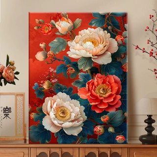 富贵吉祥|diy数字油画丙烯填充手绘手工牡丹花卉系减压油彩涂色画