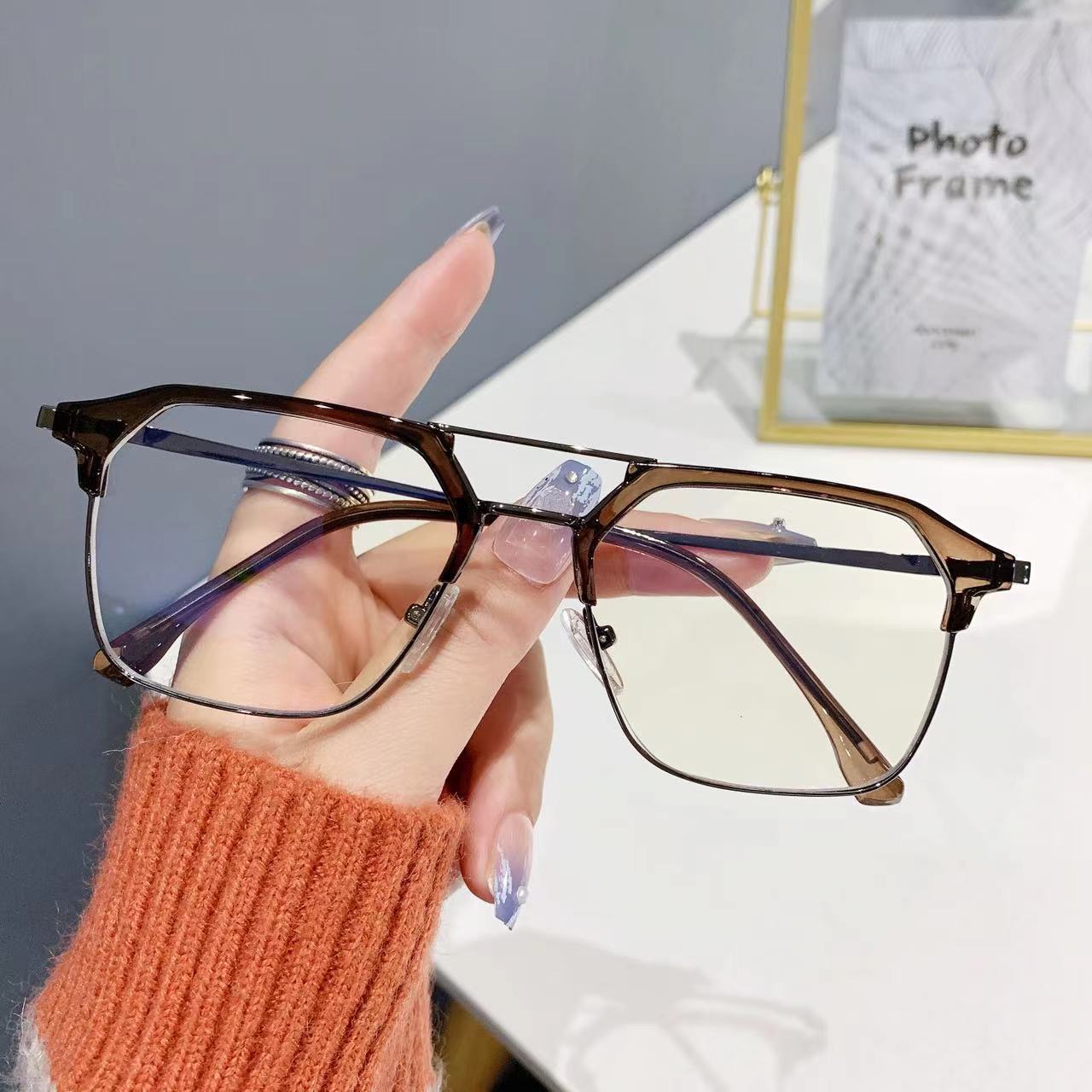 Minimalist Metal Double-beam Blue Light Blocking Glasses For Men_voghion.com