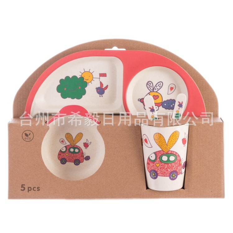 Juego de vajilla infantil creativo de fibra de bambú, juego de cinco piezas con plato dividido para alimentos complementarios, tazón de dibujos animados para bebés de jardín de infantes, venta al por mayor. image 69