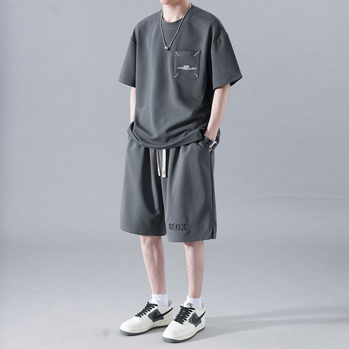 Men's Summer Thin Quick-Dry Running Suit Loose Sport Basketball Shorts with Ice Silk Short-Sleeve T-shirt