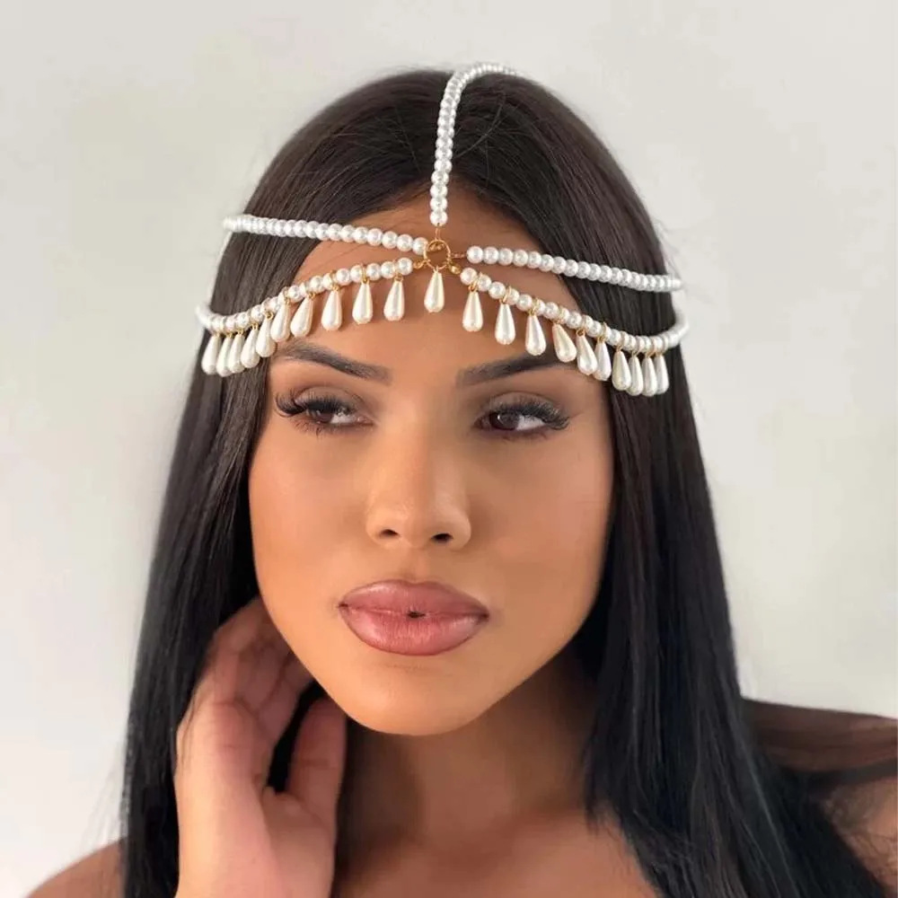 Europa y los Estados Unidos de la novia gota de agua perla cadena de cabello exótica ventana perilla chaîne de cabello accesorios de moda mujer cadena de cabello