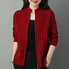半高领拉链针织开衫女2025年春秋新款纯色插肩袖螺纹上衣百搭毛衣