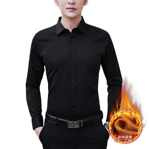Autumn and Winter Men's Fleece Thick Long-Sleeve Shirt for Men Business Office Slim Youth Formal White Shirt