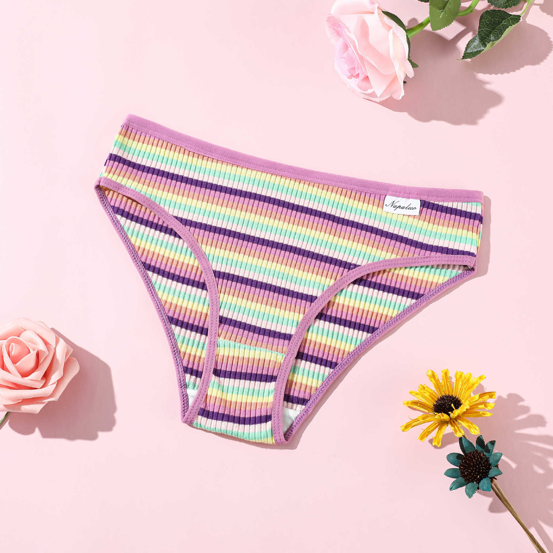 Nuevos calzoncillos de mujer con hilo de color de algodón puro, cintura baja, abdomen, transpirable, ropa interior de doble capa para niñas, procesamiento personalizado image 7