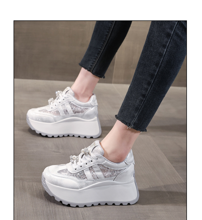 Giày sneaker nữ chunky đế dày lưới thoáng khí tăng chiều cao phong cách cổ điển — màu be chi tiết 12