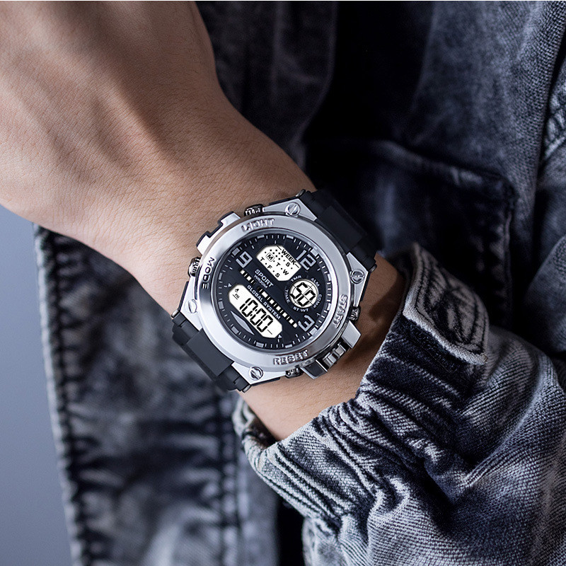 Hombres deportes al aire libre reloj militar LED estudiante moda tendencia digital multifuncional impermeable electrónico