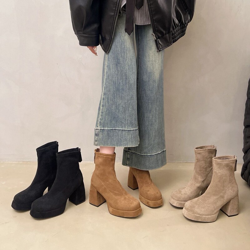 Women's high-heeled Martin boots, 2025 new autumn collection, incredibly stylish, waterproof platform, comfortable to wear, chunky heel, slimming effect, ankle boots
