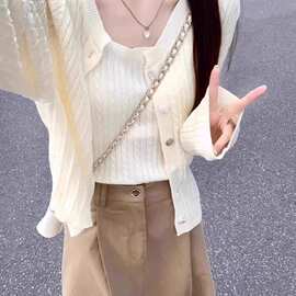 早春季女装新款搭配一整套感套装裙茶系穿搭毛衣开衫两件套装