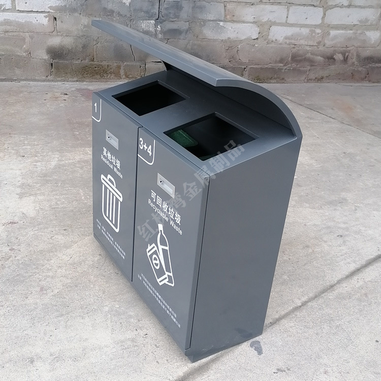 户外小区公园广场公共环卫喷粉两连体不锈钢分类垃圾桶资源回收箱