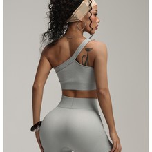 现货欧美螺纹瑜伽服长袖运动套装瑜伽背心一体式瑜伽裤女健身长裤