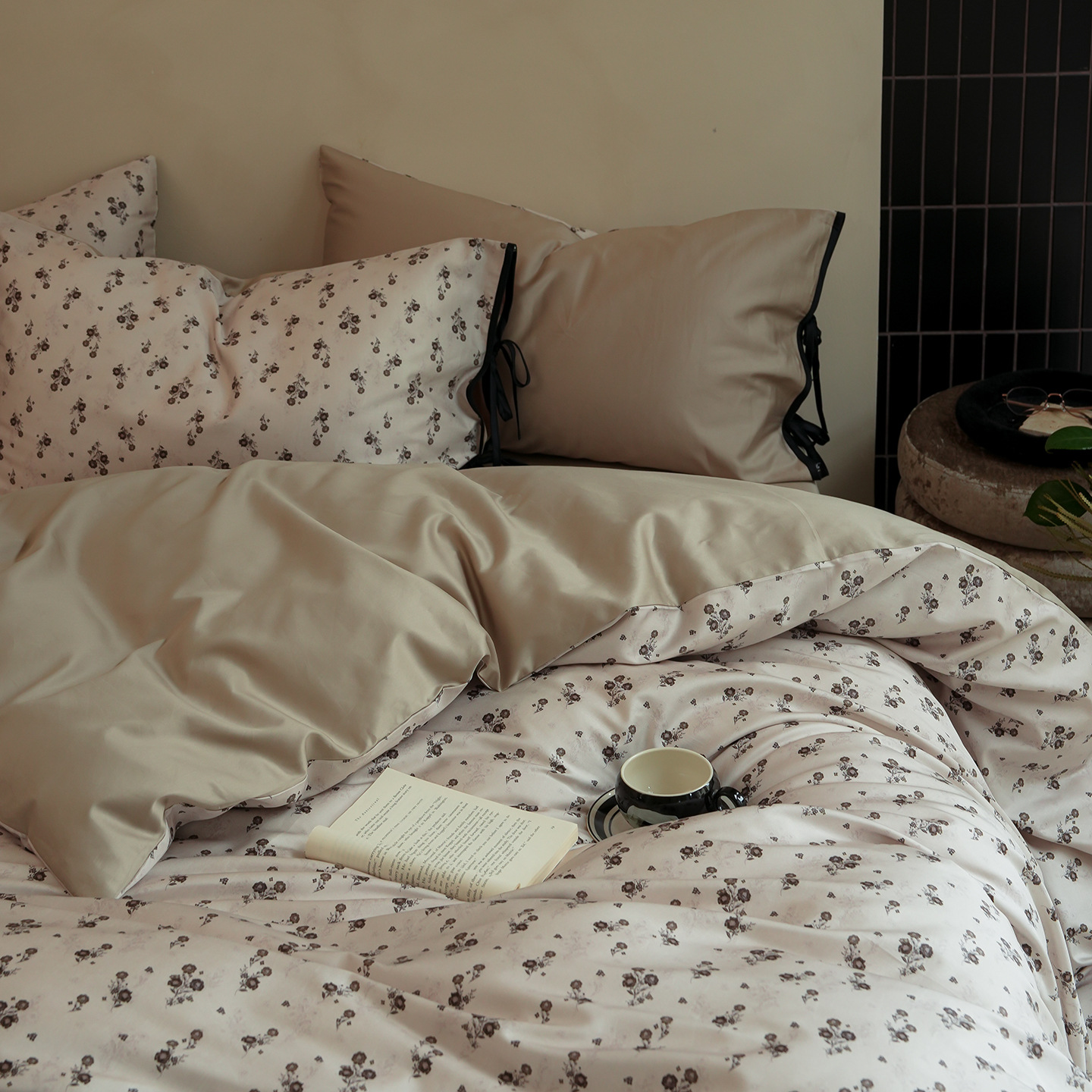 Nordic French Vintage Boho Class A French Vintage Small Floral 100-thread-count Sateen Long-staple Four-piece Set, Pure Cotton Bed Sheet And Duvet_voghion.com