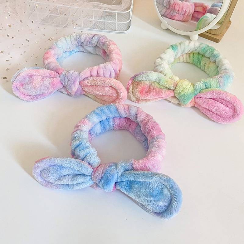 Europa y América transfronteriza arco colorido banda de pelo femenino cara lavado maquillaje elástico banda de pelo de felpa diadema accesorios para el cabello al por mayor