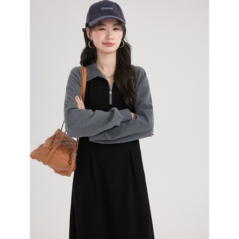 60221#爱蔷薇大码胖mm连衣裙女秋季打底显瘦a字裙子卫衣裙长款|undefined