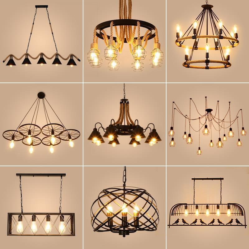 Industrial style vintage hemp rope chandelier clothing store restaurant coffee shop hot pot shop Internet coffee creative milk tea shop bar lamp