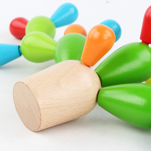 Wholesale children's wooden cactus assembly and baby's hands-on ability to disassemble and assemble cactus wooden building block toys