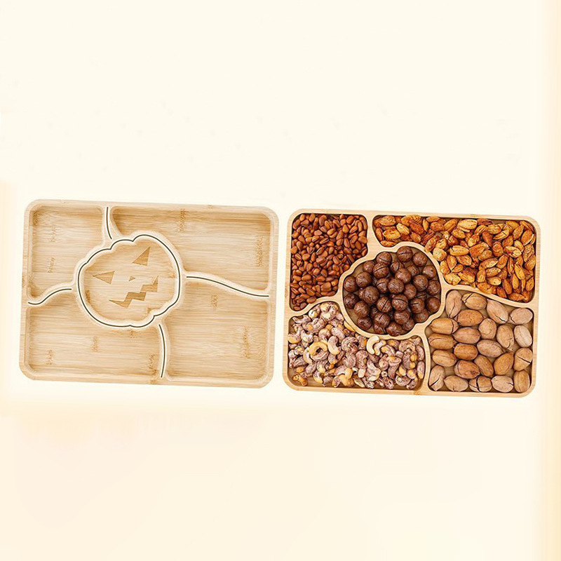 bandeja de bambú creativa de doble cara con dulces de Halloween snack bandeja de nueces de fiesta decoración de platos