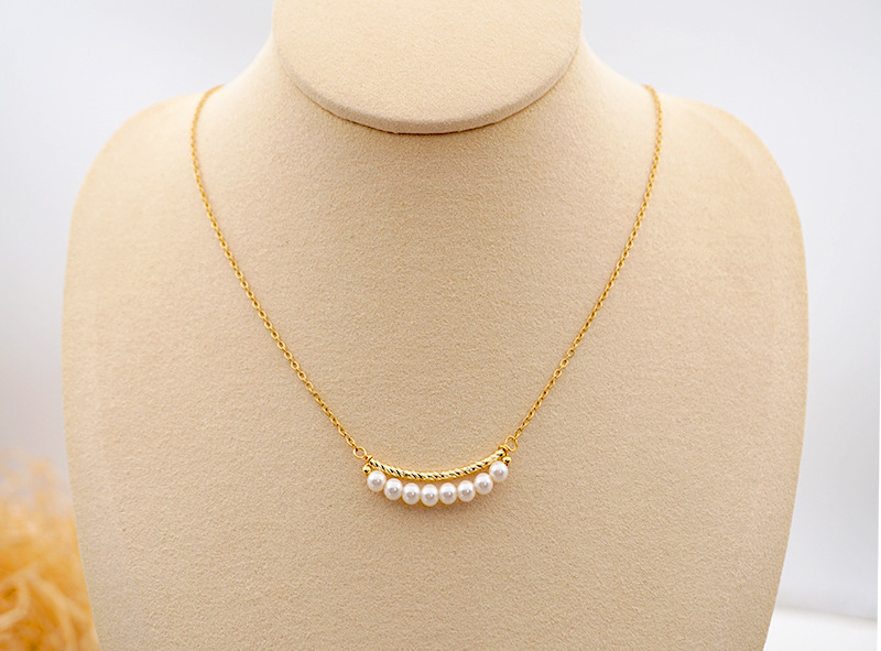 Fashion Solid Color Titanium Steel Beaded Chain Necklace 1 Piece