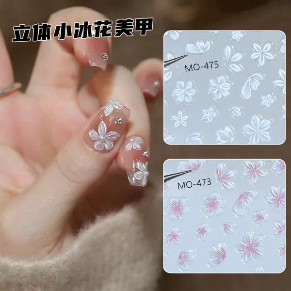 Yueji New Style Clear and Gentle Three-Dimensional Ice Flower Nail Art Sticker Sweet and Simple Ins Style