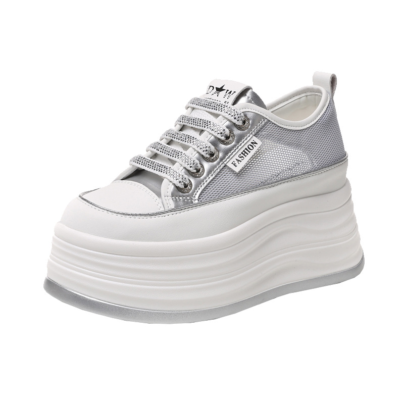 Giày sneaker nữ đế dày chunky mặt lưới thoáng khí phối trắng dễ mặc — Màu trắng bạc