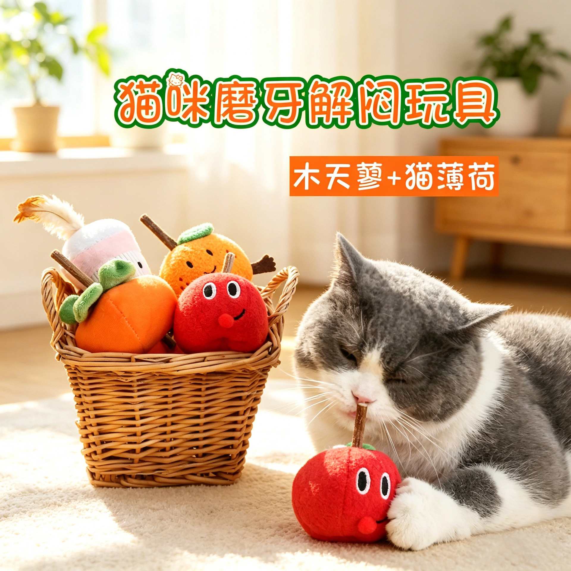 Mutian Polygonum 고양이 장난감 물린 방지 어금니 공 고양이 자기 즐거움과 지루함 구호 유물 과일 재미 있은 고양이 스틱 애완 동물 용품 도매