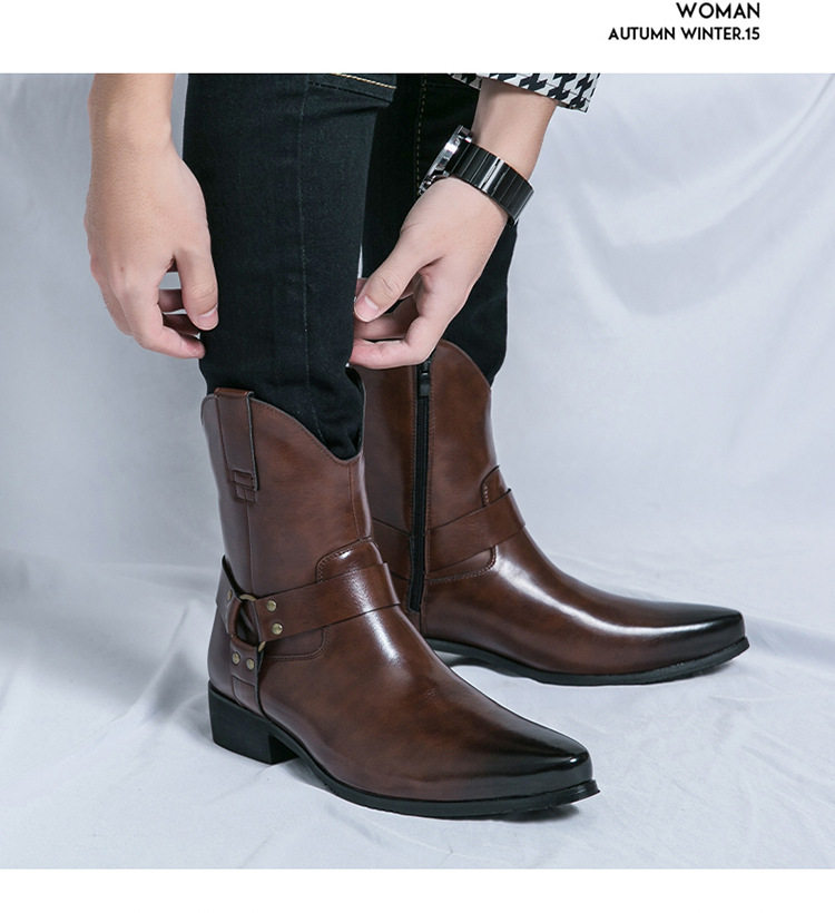 Giày bốt Martin nam cổ cao mũi nhọn kiểu Anh, khóa kéo bên, gót thấp 1–3 cm — 92342 màu đen, 92342màu nâu chi tiết 13