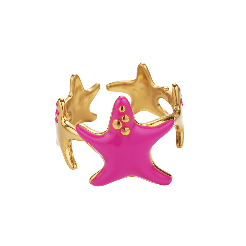 TENA Europa y los Estados Unidos transfronterizos estrella de mar esmalte de color goteo de aceite anillo nicho de alto nivel sensación de vacaciones joyería al por mayor