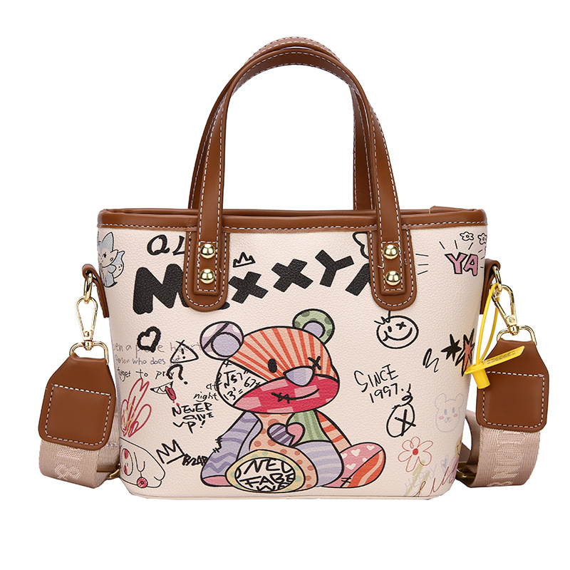 Handbag large capacity women all match personality graffiti shoulder bag fashion cartoon bucket bag_voghion.com