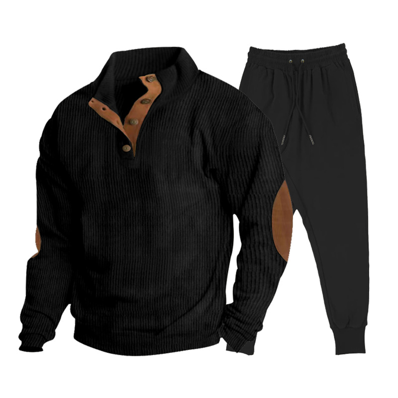 Transfronteriza Venta caliente de primavera y otoño de tamaño Europeo traje casual de los hombres al aire libre del collar del soporte de manga larga sudadera chándal traje en stock