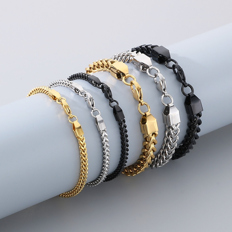18K Real Gold Plated Plating Material Hip-Hop Vintage Style Geometric Titanium Steel Plating Men's Bracelets Men's Chain Bracelets