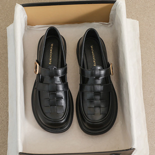 Weiwei Girl 105-2 Thick Bottom Loafers Women's Retro British Style Black Small Leather Shoes Thick Heel Soft Bottom Single Shoes Women