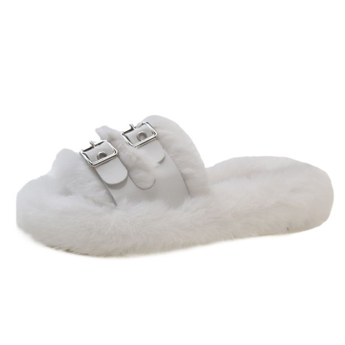 Thick-soled slippers for women, summer wear, 2024 new fashion internet celebrity plush one-word outdoor fur slippers autumn and winter 