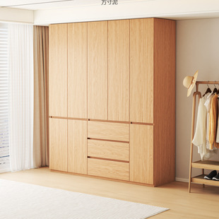 Solid Wood Oak Wardrobe Bedroom Storage Home Bedroom New Handle-Free Large Wardrobe Cross-Border Factory Foreign Trade Wholesale