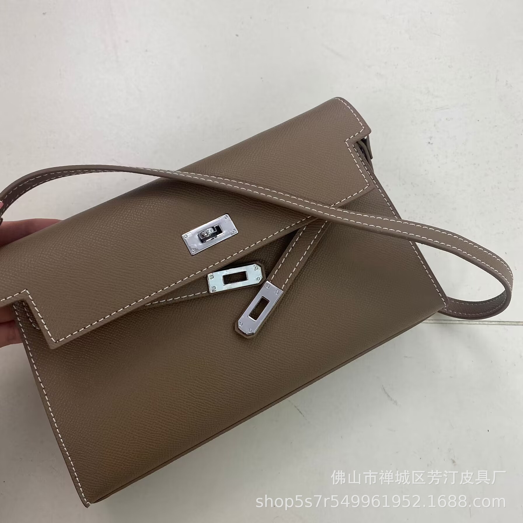 Double Strap Horizontal Palm Grain Leather Bag With Silver Buckle - Women's Genuine Cowhide Baguette Shoulder Underarm Crossbody Classic - Thumbnail 4