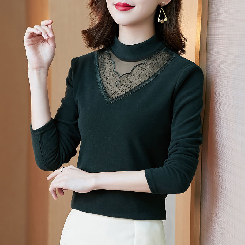 Thickened Long-sleeved T-shirt Base Shirt Women's Autumn and Winter New Korean Style Slim-fit Slimming Inner Warm Jacket Stylish Trend Thickened Long-sleeved T-shirt Base Shirt Women's Autumn and Winter New Korean Style Slim-fit Slimming Inner Warm Jacket Stylish Trend