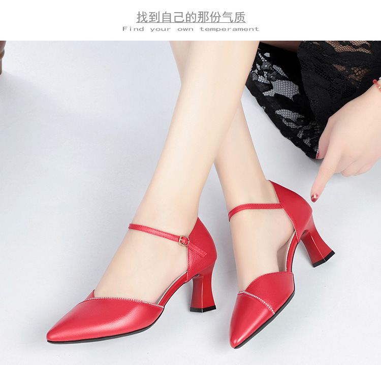 Sandal quai ngang da thật gót vuông mũi nhọn cho nữ, giày cao gót hở mũi kiểu dáng sang trọng — Màu be chi tiết 16
